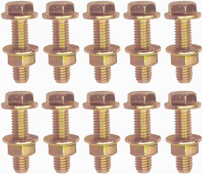 MLY 10 PCS Automotive Exhaust Manifold Bolts Kit, 0.7" x 1.45" Non-Slip Hex Flange Nut Screws, High Strength Carbon Steel Replacement Parts, Universal for Most Car, Truck & SUV (Gold) - Image 1